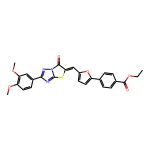 ethyl 4-(5-{(Z)-[2-(3,4-dimethoxyphenyl)-6-oxo[1,3]thiazolo[3,2-b][1,2,4]triazol-5(6H)-ylidene]methyl}-2-furyl)benzoate structure