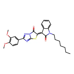 (3Z)-3-[2-(3,4-dimethoxyphenyl)-6-oxo[1,3]thiazolo[3,2-b][1,2,4]triazol-5(6H)-ylidene]-1-heptyl-1,3-dihydro-2H-indol-2-one structure