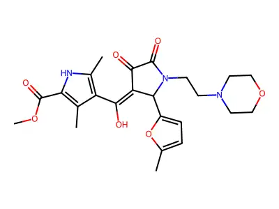 methyl 4-[4-hydroxy-2-(5-methylfuran-2-yl)-1-[2-(morpholin-4-yl)ethyl]-5-oxo-2,5-dihydro-1H-pyrrole-3-carbonyl]-3,5-dimethyl-1H-pyrrole-2-carboxylate structure