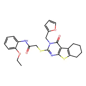 N-(2-ethoxyphenyl)-2-[3-(2-furylmethyl)-4-oxo(3,5,6,7,8-pentahydrobenzo[b]thio pheno[2,3-d]pyrimidin-2-ylthio)]acetamide structure