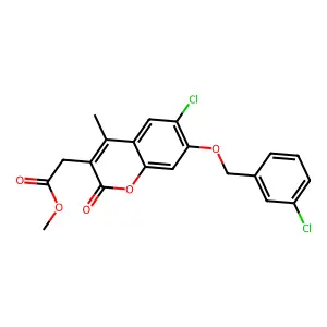methyl {6-chloro-7-[(3-chlorobenzyl)oxy]-4-methyl-2-oxo-2H-chromen-3-yl}acetate structure