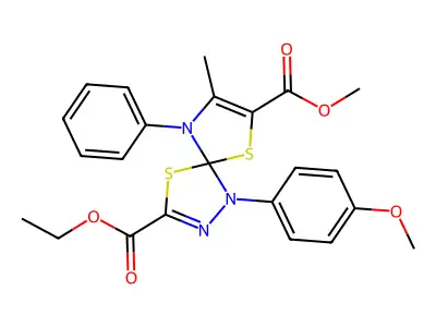 3-ethyl 7-methyl 1-(4-methoxyphenyl)-8-methyl-9-phenyl-4,6-dithia-1,2,9-triazaspiro[4.4]nona-2,7-diene-3,7-dicarboxylate structure