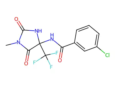 3-chloro-N-[1-methyl-2,5-dioxo-4-(trifluoromethyl)imidazolidin-4-yl]benzamide structure