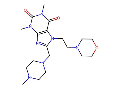 1,3-dimethyl-8-((4-methylpiperazin-1-yl)methyl)-7-(2-morpholinoethyl)-1H-purine-2,6(3H,7H)-dione structure