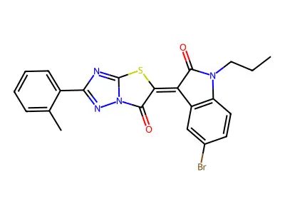 (3Z)-5-bromo-3-[2-(2-methylphenyl)-6-oxo[1,3]thiazolo[3,2-b][1,2,4]triazol-5(6H)-ylidene]-1-propyl-1,3-dihydro-2H-indol-2-one structure