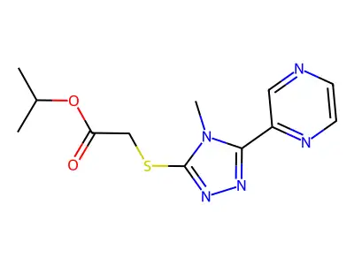 Methylethyl 2-(4-methyl-5-pyrazin-2-yl-1,2,4-triazol-3-ylthio)acetate structure
