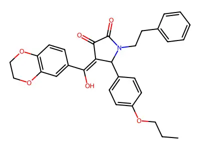 4-(2,3-dihydro-1,4-benzodioxine-6-carbonyl)-3-hydroxy-1-(2-phenylethyl)-5-(4-propoxyphenyl)-2,5-dihydro-1H-pyrrol-2-one structure