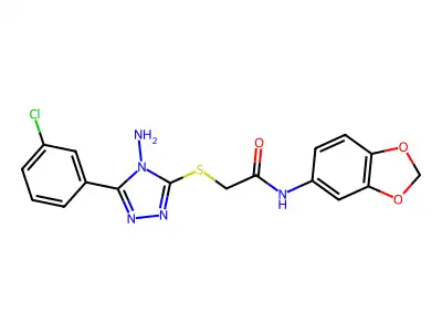 2-[4-Amino-5-(3-chloro-phenyl)-4H-[1,2,4]triazol-3-ylsulfanyl]-N-benzo[1,3]dioxol-5-yl-acetamide structure