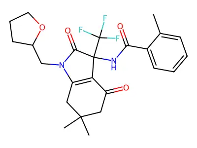 N-[6,6-dimethyl-2,4-dioxo-1-(oxolan-2-ylmethyl)-3-(trifluoromethyl)-5,7-dihydroindol-3-yl]-2-methylbenzamide structure