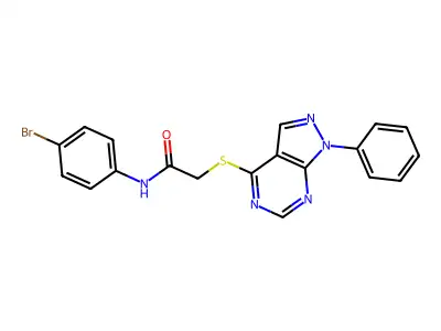 N-(4-bromophenyl)-2-((1-phenyl-1H-pyrazolo[3,4-d]pyrimidin-4-yl)thio)acetamide structure