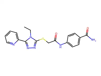 4-((((4-Ethyl-5-(2-pyridinyl)-4H-1,2,4-triazol-3-YL)thio)acetyl)amino)benzamide structure