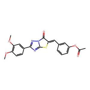 3-{(Z)-[2-(3,4-dimethoxyphenyl)-6-oxo[1,3]thiazolo[3,2-b][1,2,4]triazol-5(6H)-ylidene]methyl}phenyl acetate structure
