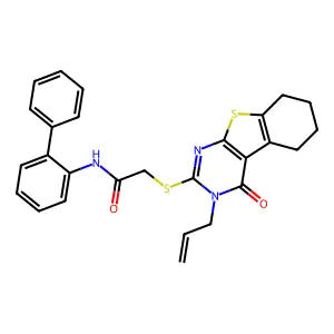 N-(biphenyl-2-yl)-2-{[4-oxo-3-(prop-2-en-1-yl)-3,4,5,6,7,8-hexahydro[1]benzothieno[2,3-d]pyrimidin-2-yl]sulfanyl}acetamide structure