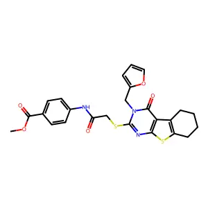 methyl 4-[({[3-(furan-2-ylmethyl)-4-oxo-3,4,5,6,7,8-hexahydro[1]benzothieno[2,3-d]pyrimidin-2-yl]sulfanyl}acetyl)amino]benzoate structure