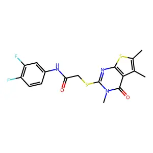 N-(3,4-difluorophenyl)-2-(3,5,6-trimethyl-4-oxo(3-hydrothiopheno[2,3-d]pyrimid in-2-ylthio))acetamide structure