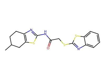 2-(1,3-benzothiazol-2-ylsulfanyl)-N-(6-methyl-4,5,6,7-tetrahydro-1,3-benzothiazol-2-yl)acetamide structure