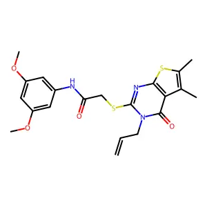 N-(3,5-dimethoxyphenyl)-2-{[5,6-dimethyl-4-oxo-3-(prop-2-en-1-yl)-3,4-dihydrothieno[2,3-d]pyrimidin-2-yl]sulfanyl}acetamide structure