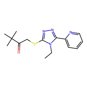 1-[(4-Ethyl-5-pyridin-2-yl-1,2,4-triazol-3-yl)sulfanyl]-3,3-dimethylbutan-2-one structure