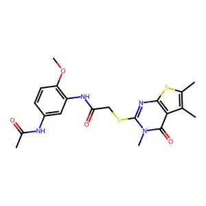 N-[5-(acetylamino)-2-methoxyphenyl]-2-[(3,5,6-trimethyl-4-oxo-3,4-dihydrothieno[2,3-d]pyrimidin-2-yl)sulfanyl]acetamide structure
