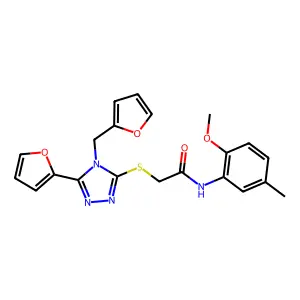 2-[5-(2-furyl)-4-(2-furylmethyl)(1,2,4-triazol-3-ylthio)]-N-(2-methoxy-5-methy lphenyl)acetamide structure