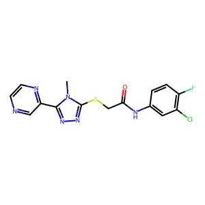 N-(3-chloro-4-fluorophenyl)-2-{[4-methyl-5-(pyrazin-2-yl)-4H-1,2,4-triazol-3-yl]sulfanyl}acetamide structure