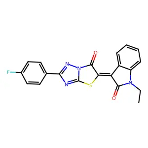 (3Z)-1-ethyl-3-[2-(4-fluorophenyl)-6-oxo[1,3]thiazolo[3,2-b][1,2,4]triazol-5(6H)-ylidene]-1,3-dihydro-2H-indol-2-one structure