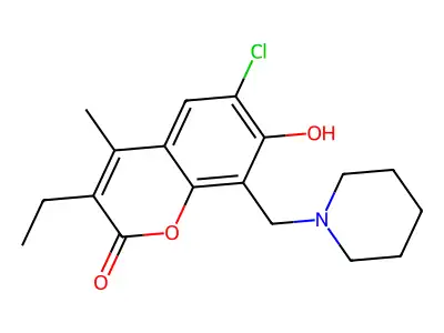 6-Chloro-3-ethyl-7-hydroxy-4-methyl-8-(piperidin-1-ylmethyl)chromen-2-one structure