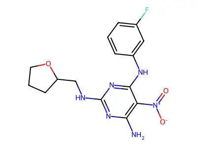 4-N-(3-fluorophenyl)-5-nitro-2-N-(oxolan-2-ylmethyl)pyrimidine-2,4,6-triamine structure