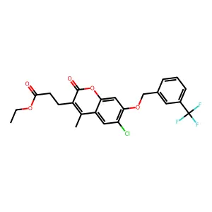 ethyl 3-(6-chloro-4-methyl-2-oxo-7-{[3-(trifluoromethyl)benzyl]oxy}-2H-chromen-3-yl)propanoate structure