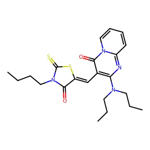 3-[(Z)-(3-butyl-4-oxo-2-thioxo-1,3-thiazolidin-5-ylidene)methyl]-2-(dipropylamino)-4H-pyrido[1,2-a]pyrimidin-4-one structure