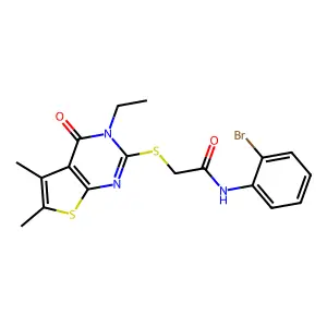 N-(2-Bromophenyl)-2-((3-ethyl-5,6-dimethyl-4-oxo-3,4-dihydrothieno[2,3-d]pyrimidin-2-yl)thio)acetamide structure