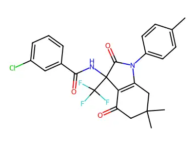 3-chloro-N-[6,6-dimethyl-1-(4-methylphenyl)-2,4-dioxo-3-(trifluoromethyl)-2,3,4,5,6,7-hexahydro-1H-indol-3-yl]benzamide structure