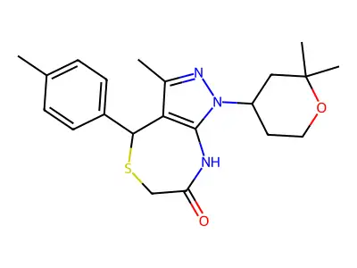 1-(2,2-dimethyltetrahydro-2H-pyran-4-yl)-3-methyl-4-(p-tolyl)-6,8-dihydro-1H-pyrazolo[3,4-e][1,4]thiazepin-7(4H)-one structure