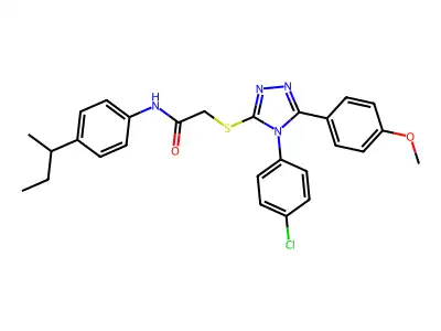 N-[4-(butan-2-yl)phenyl]-2-{[4-(4-chlorophenyl)-5-(4-methoxyphenyl)-4H-1,2,4-triazol-3-yl]sulfanyl}acetamide structure