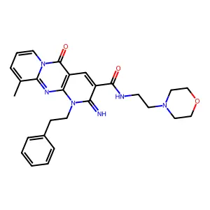 2-Imino-10-methyl-N-(2-morpholinoethyl)-5-oxo-1-phenethyl-2,5-dihydro-1H-dipyrido[1,2-a:2',3'-d]pyrimidine-3-carboxamide structure