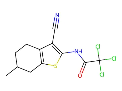 2,2,2-trichloro-N-(3-cyano-6-methyl-4,5,6,7-tetrahydro-1-benzothiophen-2-yl)acetamide structure