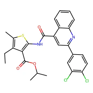isopropyl 2-({[2-(3,4-dichlorophenyl)-4-quinolinyl]carbonyl}amino)-4-ethyl-5-methyl-3-thiophenecarboxylate structure