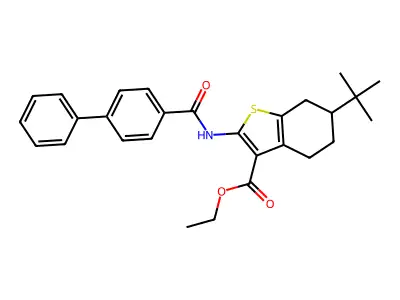 ethyl 2-[(biphenyl-4-ylcarbonyl)amino]-6-tert-butyl-4,5,6,7-tetrahydro-1-benzothiophene-3-carboxylate structure