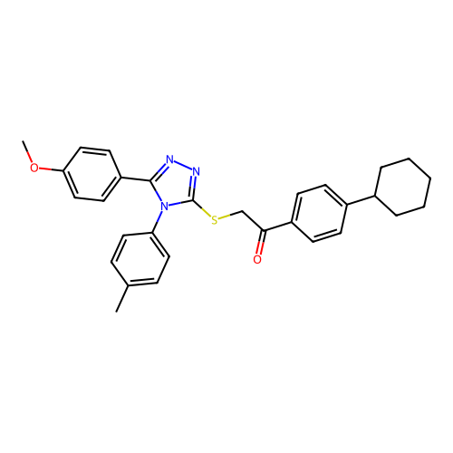 1-(4-cyclohexylphenyl)-2-[[5-(4-methoxyphenyl)-4-(4-methylphenyl)-1,2,4-triazol-3-yl]sulfanyl]ethanone structure