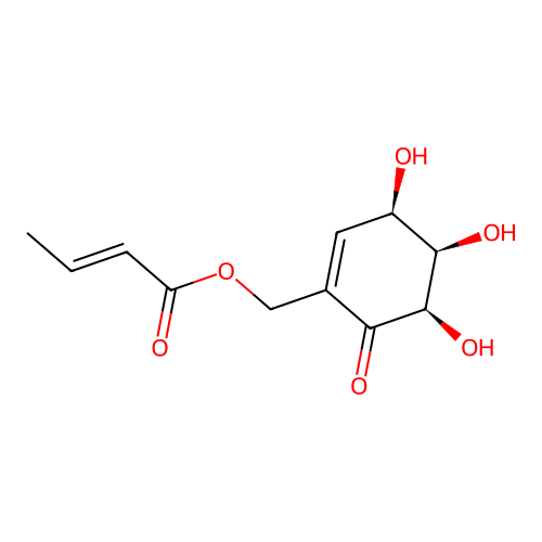 2-crotonyloxymethyl-(4R,5R,6R)-4,5,6-trihydroxycyclohex-2-enone structure