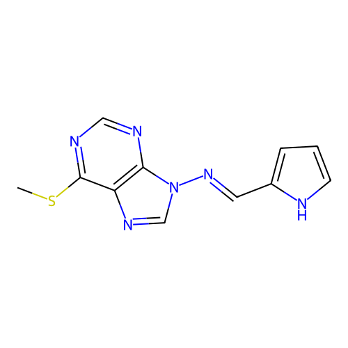 N-(6-methylsulfanylpurin-9-yl)-1-(1H-pyrrol-2-yl)methanimine structure
