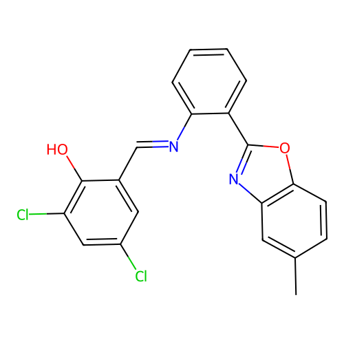 2,4-Dichloro-6-[[2-(5-methyl-1,3-benzoxazol-2-yl)phenyl]iminomethyl]phenol structure