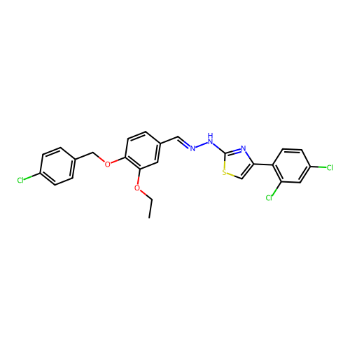 (2Z)-2-[(2E)-{4-[(4-chlorobenzyl)oxy]-3-ethoxybenzylidene}hydrazinylidene]-4-(2,4-dichlorophenyl)-2,3-dihydro-1,3-thiazole structure