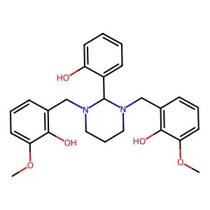 2-[[3-[(2-hydroxy-3-methoxyphenyl)methyl]-2-(2-hydroxyphenyl)-1,3-diazinan-1-yl]methyl]-6-methoxyphenol structure