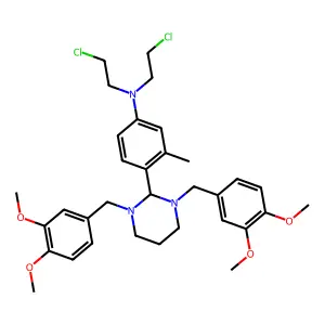 4-[1,3-bis[(3,4-dimethoxyphenyl)methyl]-1,3-diazinan-2-yl]-N,N-bis(2-chloroethyl)-3-methylaniline structure