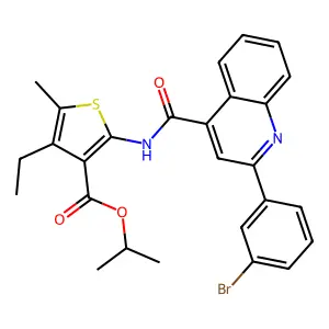 propan-2-yl 2-[[2-(3-bromophenyl)quinoline-4-carbonyl]amino]-4-ethyl-5-methylthiophene-3-carboxylate structure