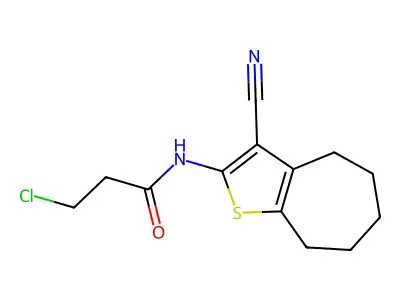 3-chloro-N-{3-cyano-4H,5H,6H,7H,8H-cyclohepta[b]thiophen-2-yl}propanamide structure