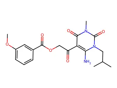 [2-[4-amino-1-methyl-3-(2-methylpropyl)-2,6-dioxopyrimidin-5-yl]-2-oxoethyl] 3-methoxybenzoate structure