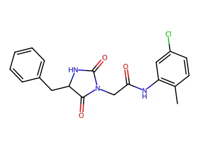 2-(4-benzyl-2,5-dioxoimidazolidin-1-yl)-N-(5-chloro-2-methylphenyl)acetamide structure