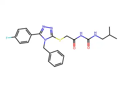 2-[[4-benzyl-5-(4-fluorophenyl)-1,2,4-triazol-3-yl]sulfanyl]-N-(2-methylpropylcarbamoyl)acetamide structure